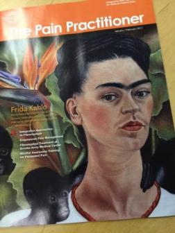 Highly evocative detail from a Frida Kahlo self-portrait on the cover of The Pain Practitioner